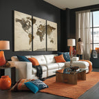 Vintage World Map Canvas Wall Art | Framed Antique Style Travel Map