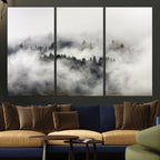 Foggy Forest Wall Art Canvas Print, Misty Pine Tree Landscape