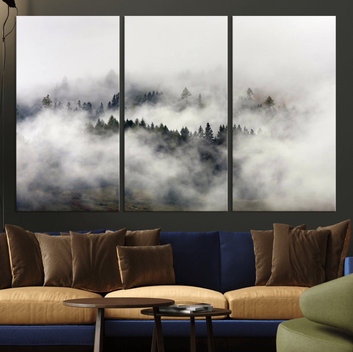 Foggy Forest Wall Art Canvas Print, Misty Pine Tree Landscape