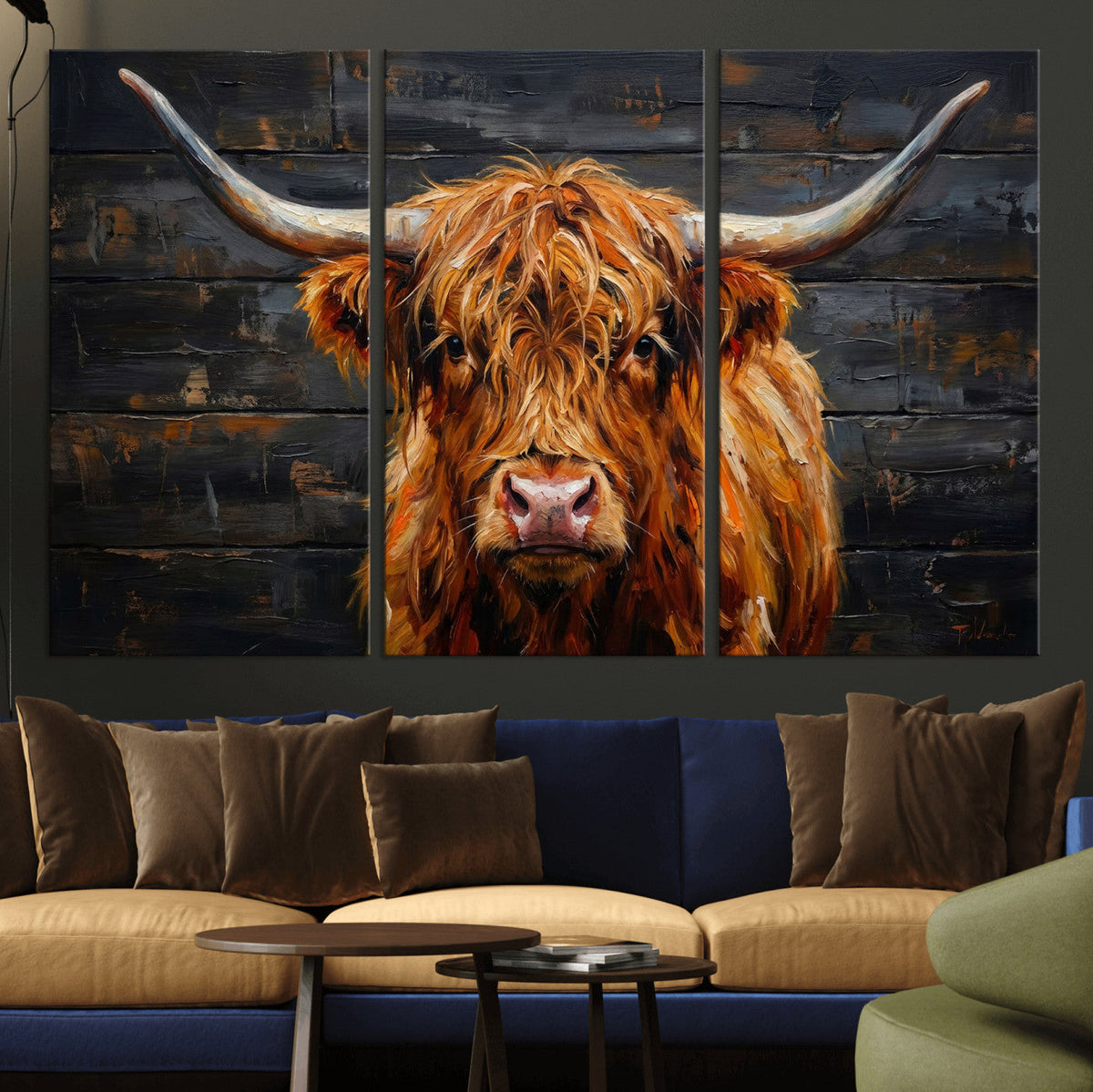 Highland Cow Wall Art Canvas Print, Rustic Farm Animal