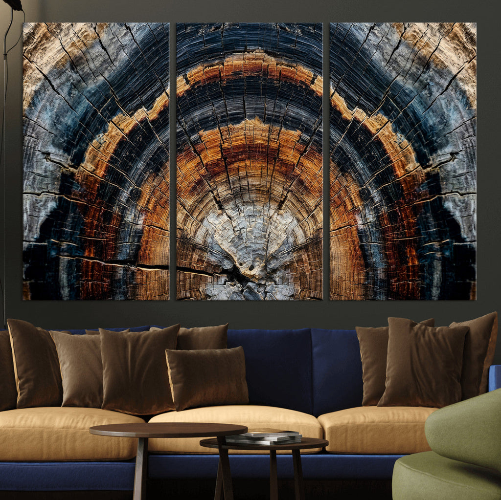 Abstract Wood Grain Canvas Print, Tree Ring Pattern Wall Art, Extra Large Living Room Wall Decor
