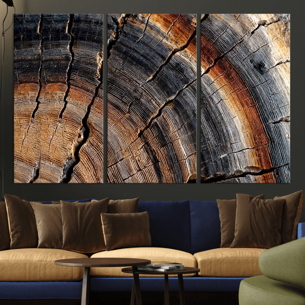 Abstract Tree Ring Wall Art Print, Natural Rustic Wood Grain Canvas