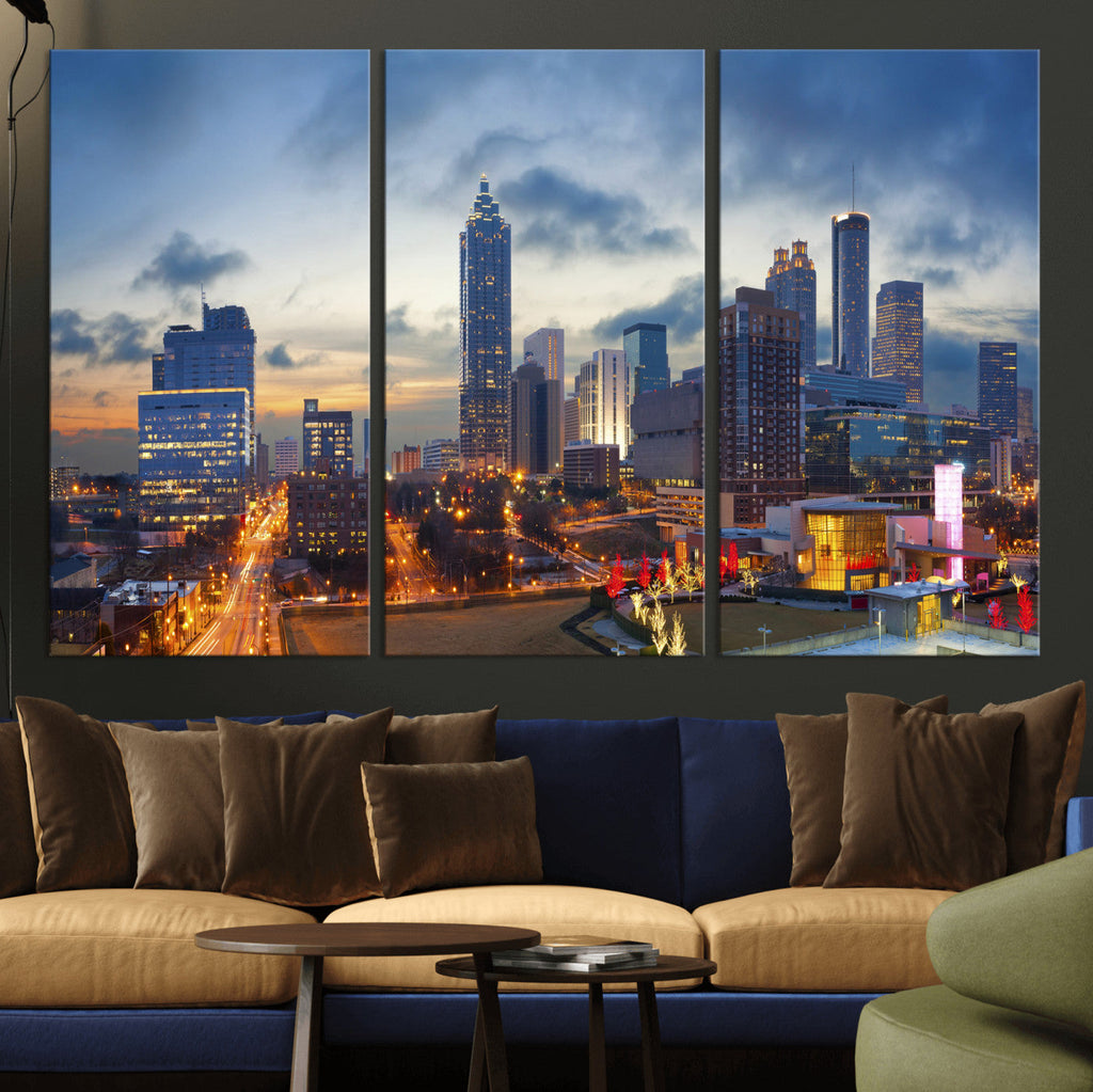 Atlanta Skyline Wall Art Canvas Print, Atlanta Downtown Night Cityscape
