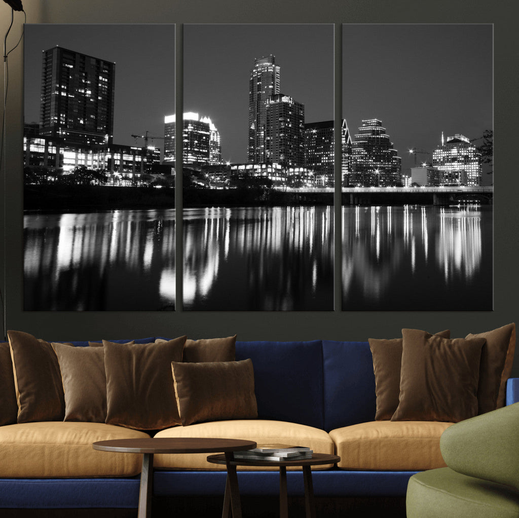Austin Skyline Wall Art Canvas Print, Austin Downtown Night Cityscape
