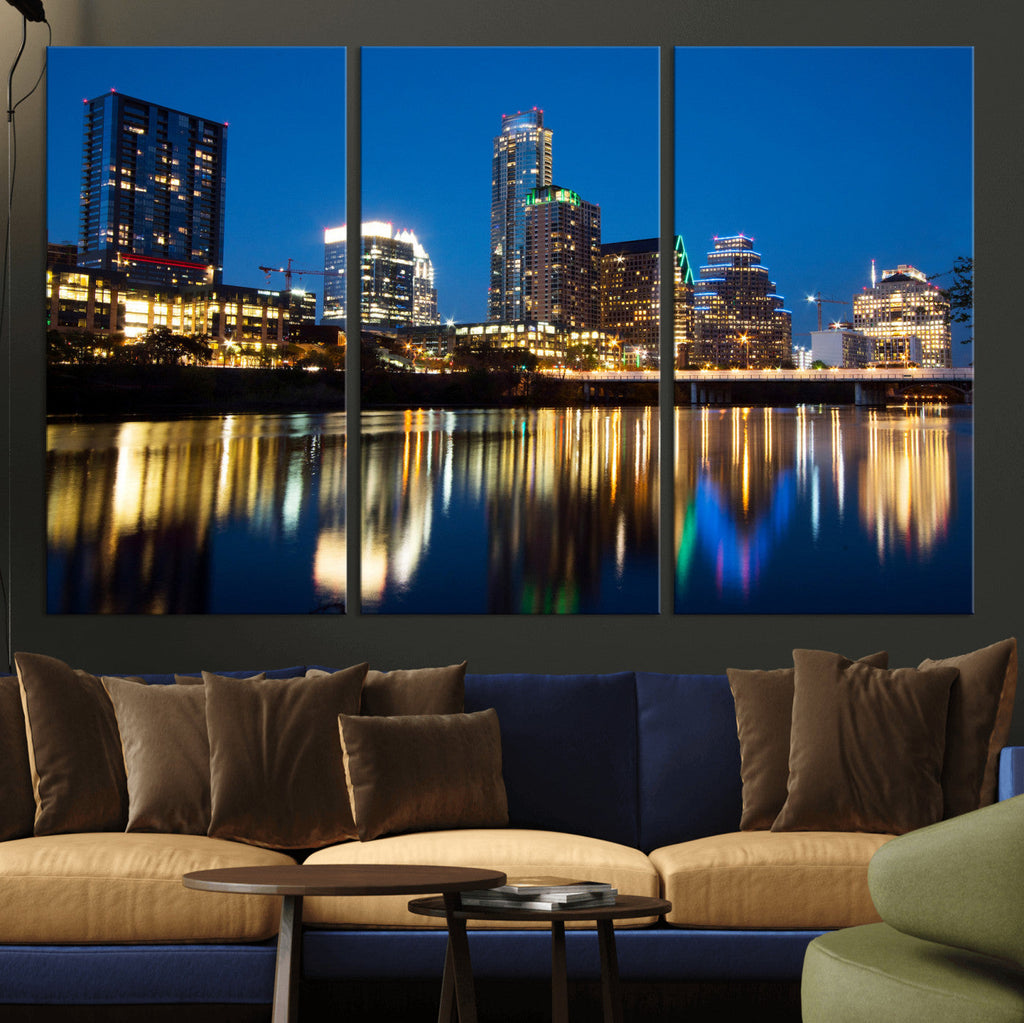 Austin Skyline Wall Art Canvas Print, Austin Downtown Night Cityscape