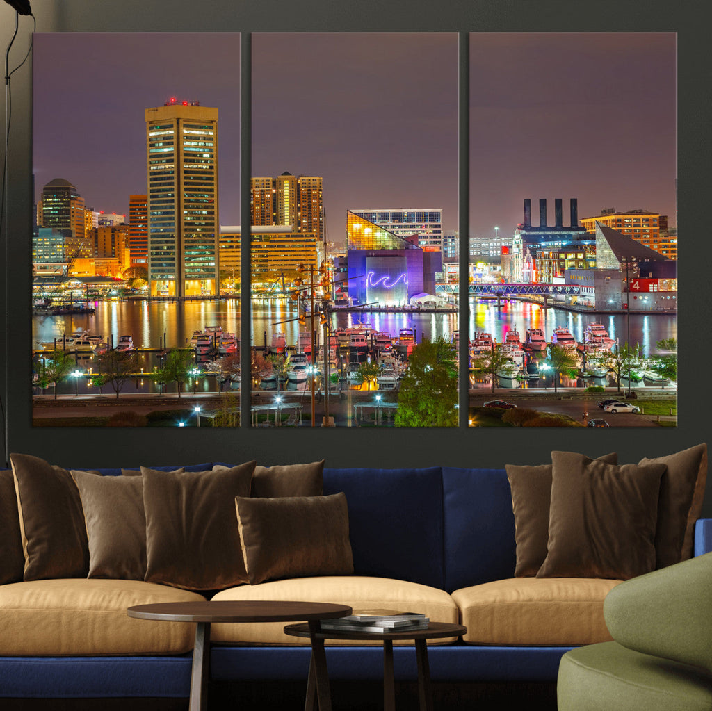 Baltimore Skyline Wall Art Canvas Print, Baltimore Downtown Night Cityscape