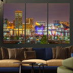 Baltimore Skyline Wall Art Canvas Print, Baltimore Downtown Night Cityscape