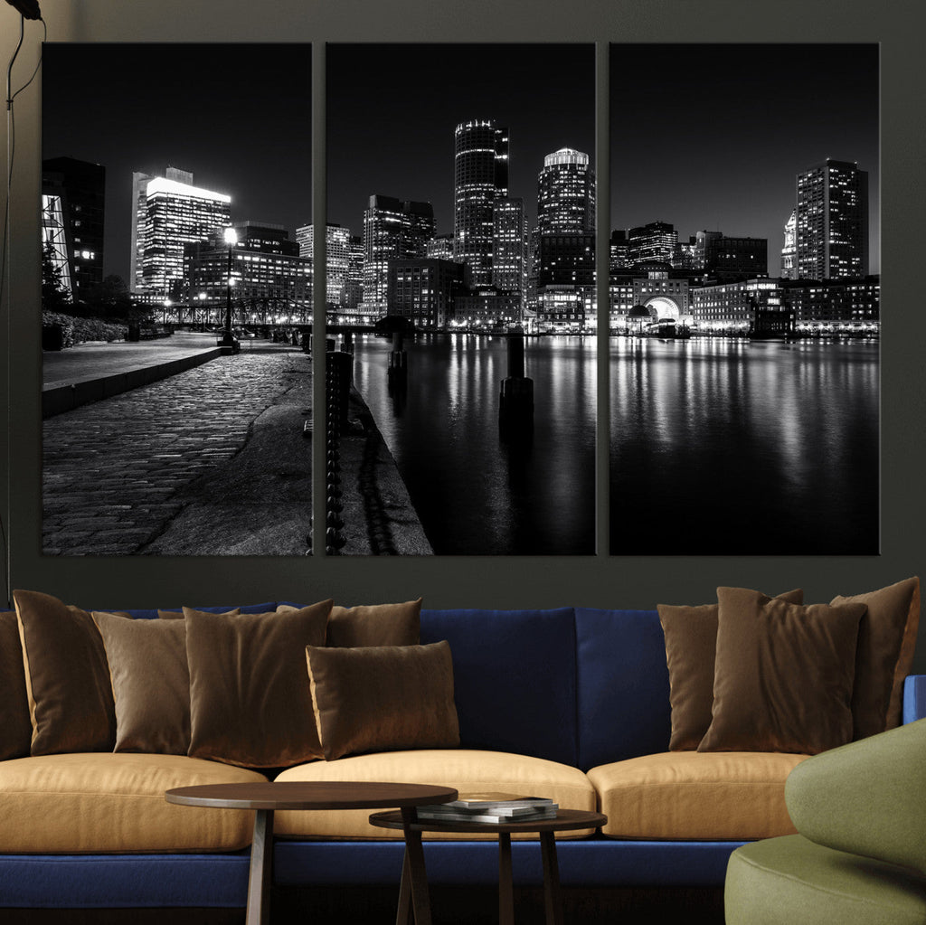 Boston Wall Art Canvas Print, Boston City Downtown Night Cityscape