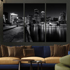 Boston Wall Art Canvas Print, Boston City Downtown Night Cityscape