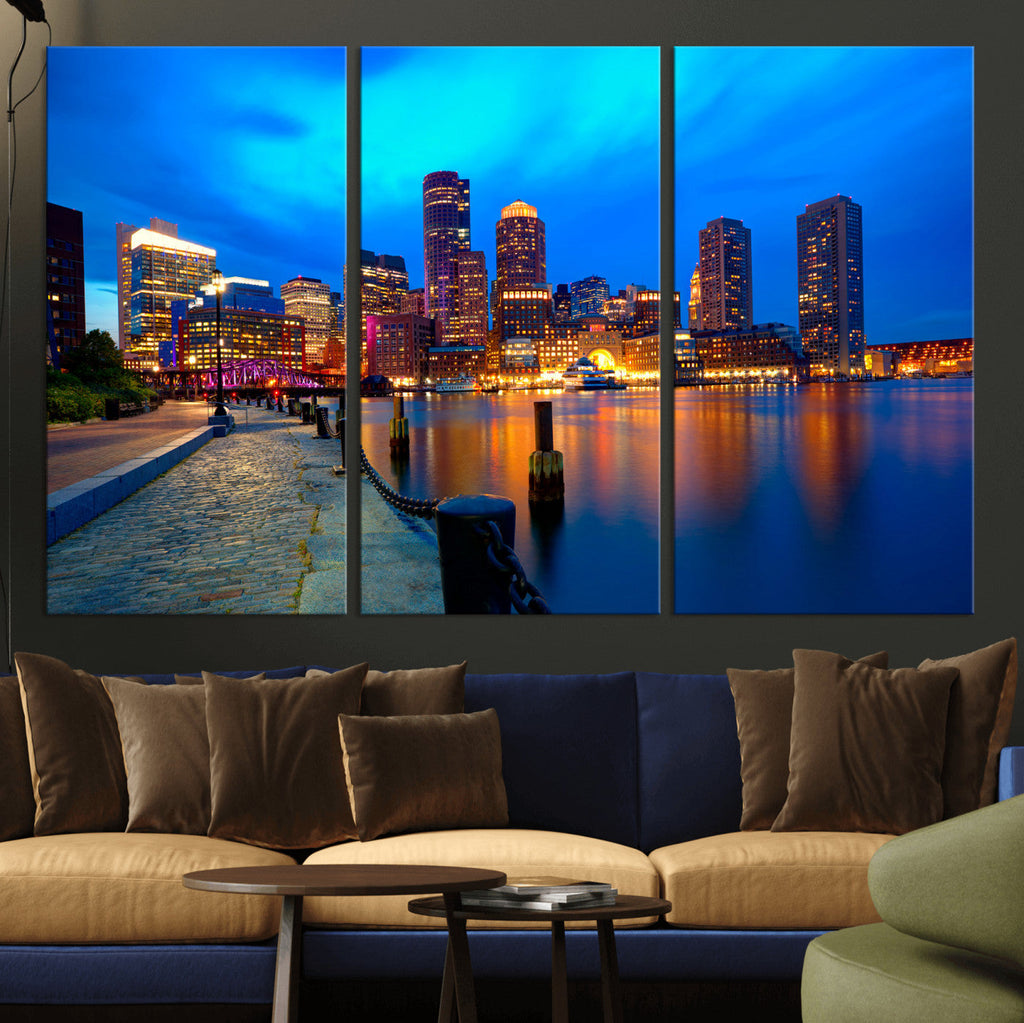 Boston Wall Art Canvas Print, Boston City Downtown Night Cityscape