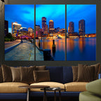 Boston Wall Art Canvas Print, Boston City Downtown Night Cityscape