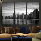 Chicago Wall Art Canvas Print, Chicago City Downtown Night Cityscape