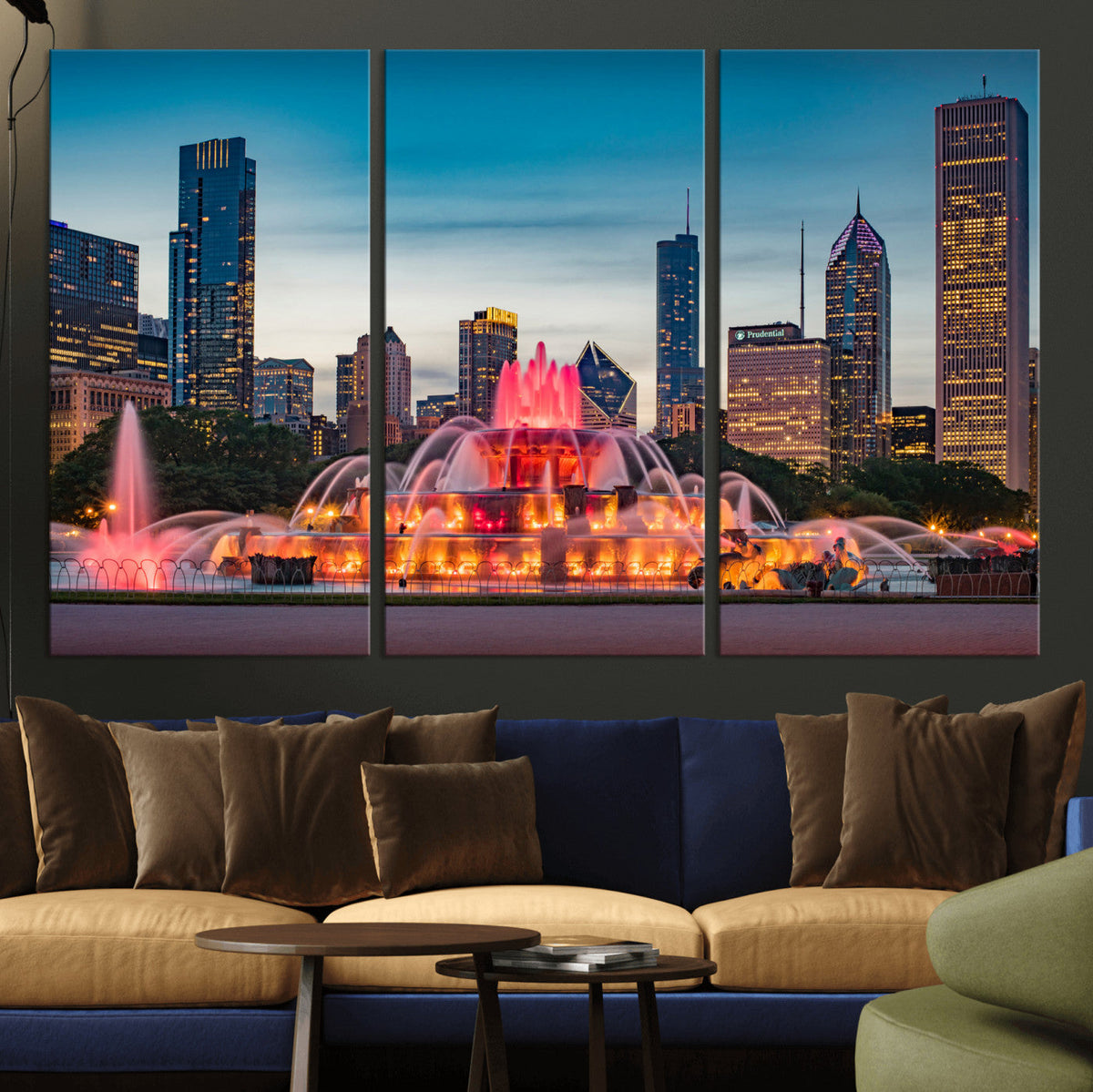 Chicago Wall Art Canvas Print - Chicago City Downtown Night Cityscape