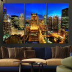 Chicago Wall Art Canvas Print - Chicago City Downtown Night Cityscape