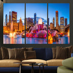 Chicago Wall Art Canvas Print, Chicago City Downtown Night Cityscape