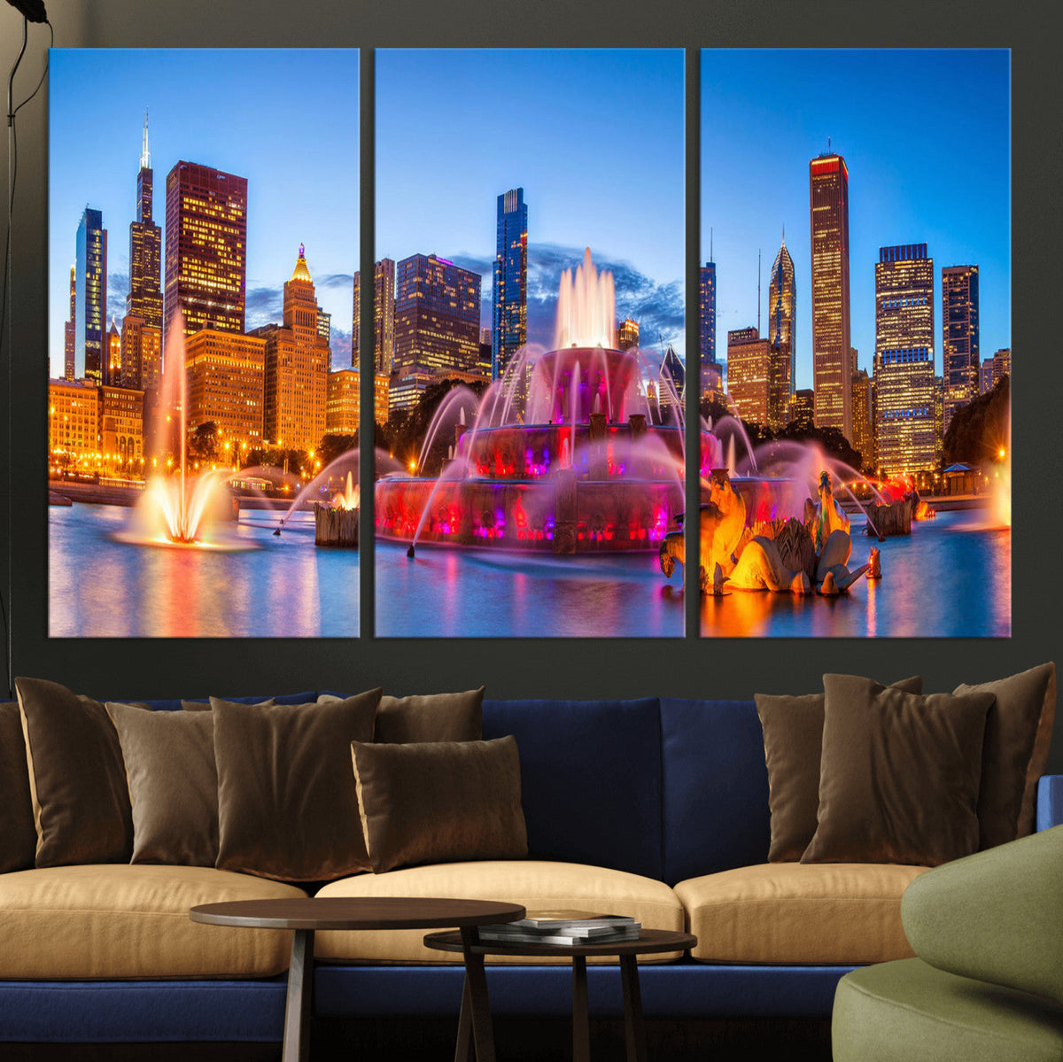 Chicago Wall Art Canvas Print, Chicago City Downtown Night Cityscape