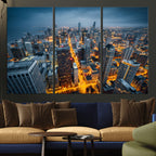 Chicago Wall Art Canvas Print - Chicago City Downtown Night Cityscape