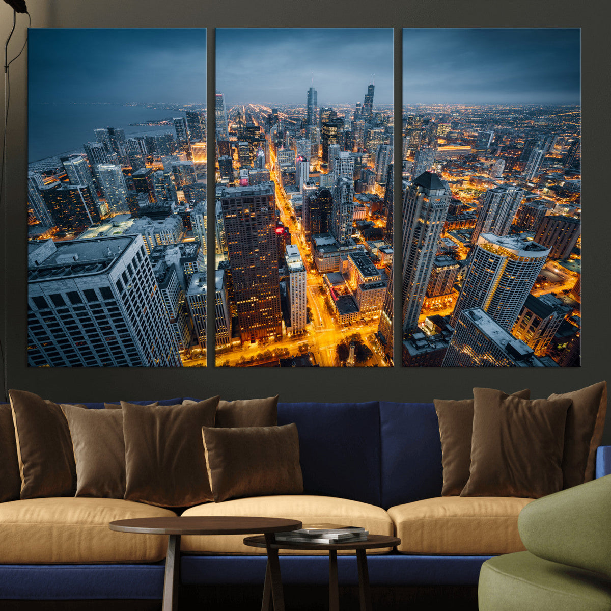 Chicago Wall Art Canvas Print - Chicago City Downtown Night Cityscape