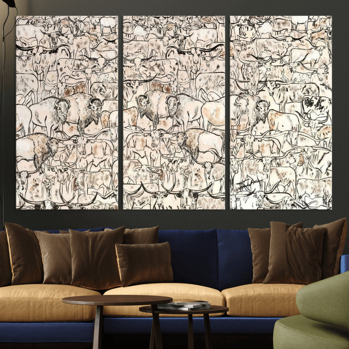 Abstract Bison Wall Art Canvas Print, Abstract Animal Art for Cabin Decor