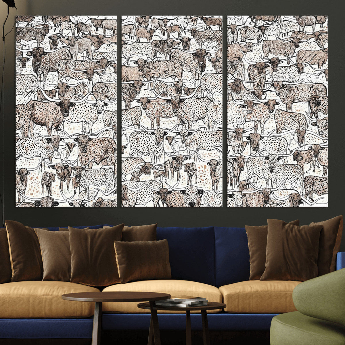 Abstract Texas Cow Wall Art Canvas Print, Farm Longhorn Art for Cabin Decor