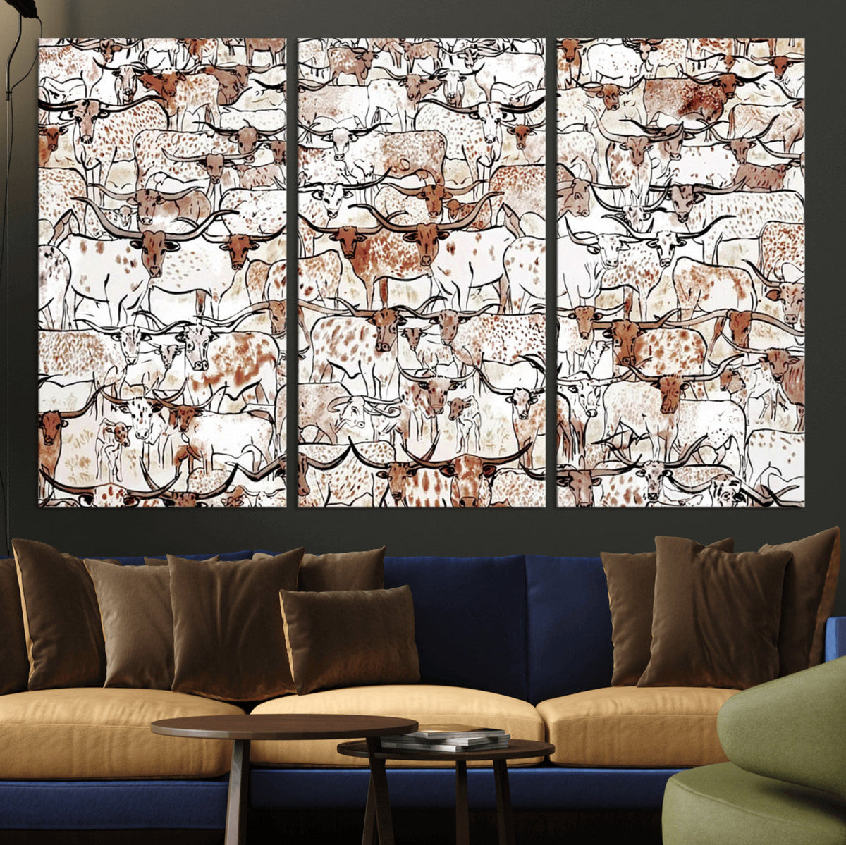 Abstract Longhorn Herd Wall Art Canvas Print