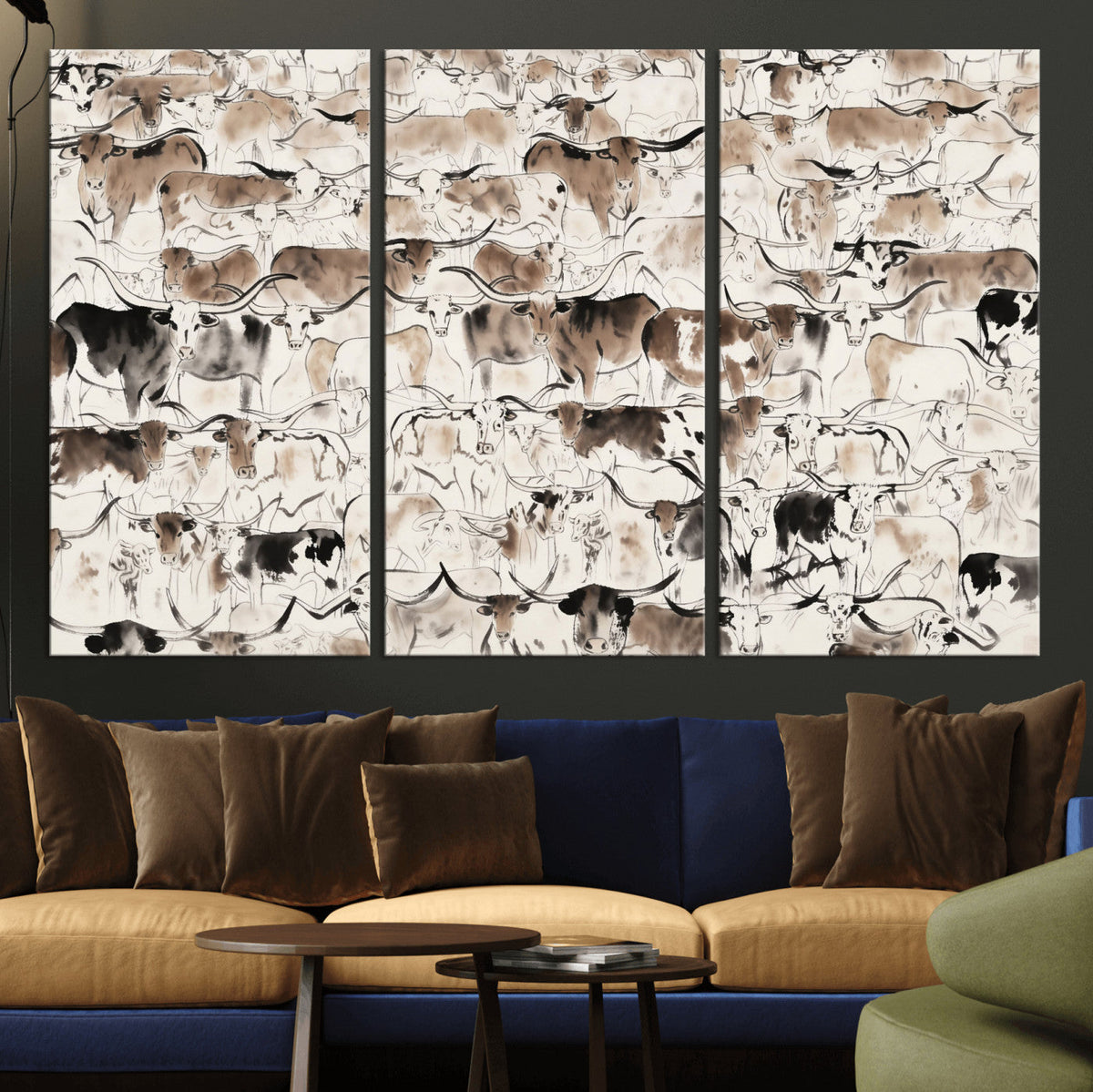 Abstract Texas Cow Canvas Print for Cabin and Western Home Decor