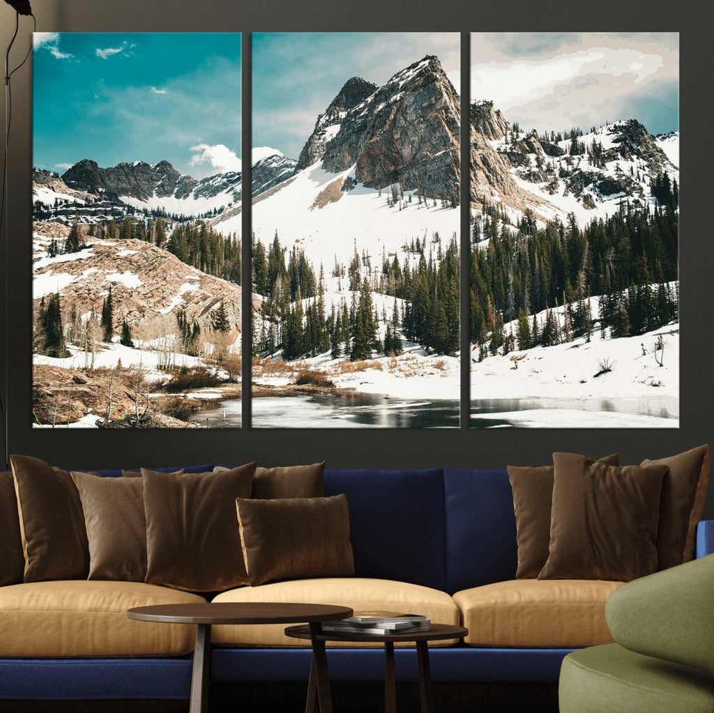 Snowy Mountain Wall Art Canvas Print, Alpine Pine Forest