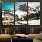 Snowy Mountain Wall Art Canvas Print, Alpine Pine Forest
