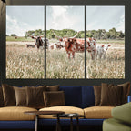 Texas Longhorn Cattle Wall Art Canvas Print, Western Ranch Landscape Decor