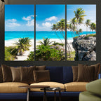 Tropical Beach Wall Art Canvas Print, Palm Tree Ocean Landscape Photography