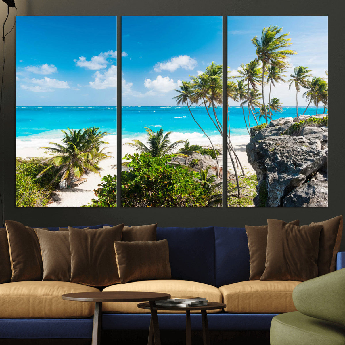 Tropical Beach Wall Art Canvas Print, Palm Tree Ocean Landscape Photography