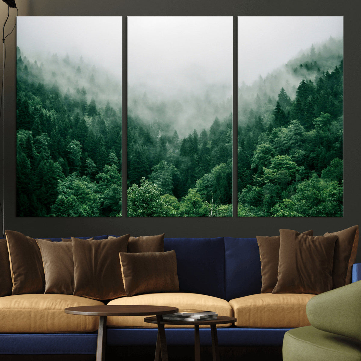 Misty Pine Forest Wall Art Canvas Print, Foggy Evergreen Landscape