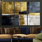 Gold Navy Abstract Wall Art Canvas Print, Modern Luxury Geometric Art for Living Room and Office