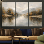 Neutral Abstract River Landscape Wall Art Canvas Print