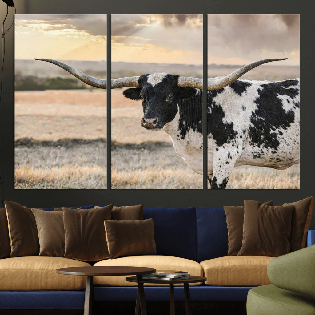 Texas Longhorn Bull Rustic Wall Art Canvas Print