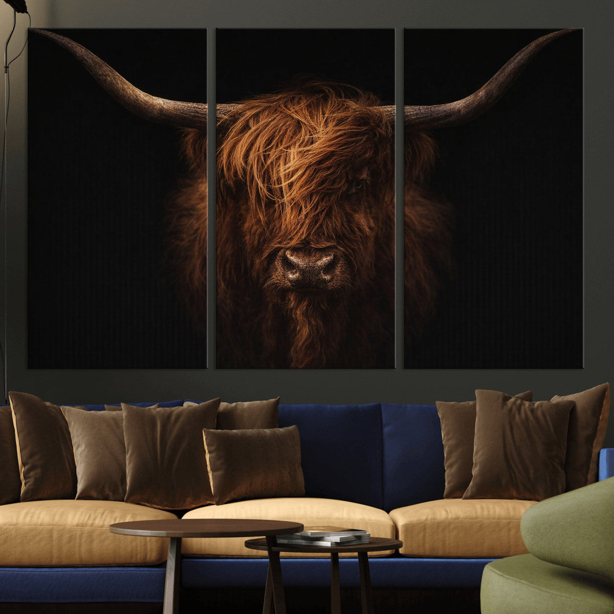 Highland Cow Wall Art Canvas Print | Moody Dark Rustic Farmhouse Portrait