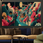 Colorful Japanese Landscape Print: Maximalist Panoramic Wall Art