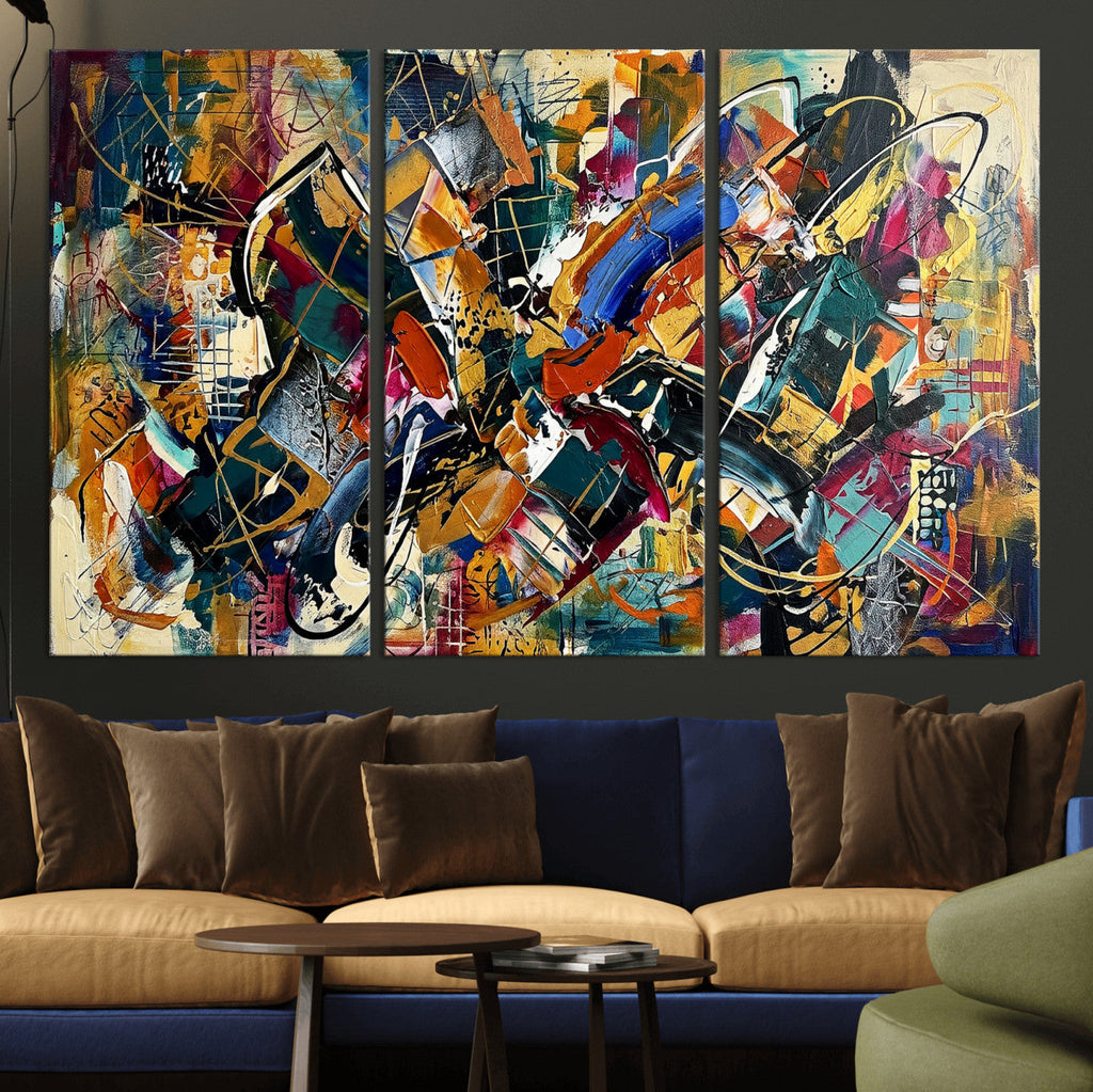 Geometric Abstract Wall Art Canvas Print, Orange Blue