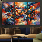 Geometric Abstract Wall Art Canvas Print, Orange Blue