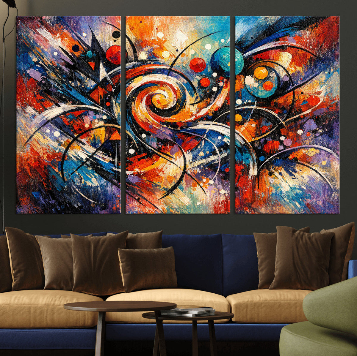 Geometric Abstract Wall Art Canvas Print, Orange Blue