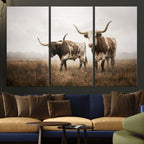Texas Longhorn Canvas Wall Art Western Bull Desert, Rustic Farmhouse Wall Decor