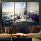 Sailboat Wall Art Canvas Print, Ocean Sunset Sailing Framed Artwork