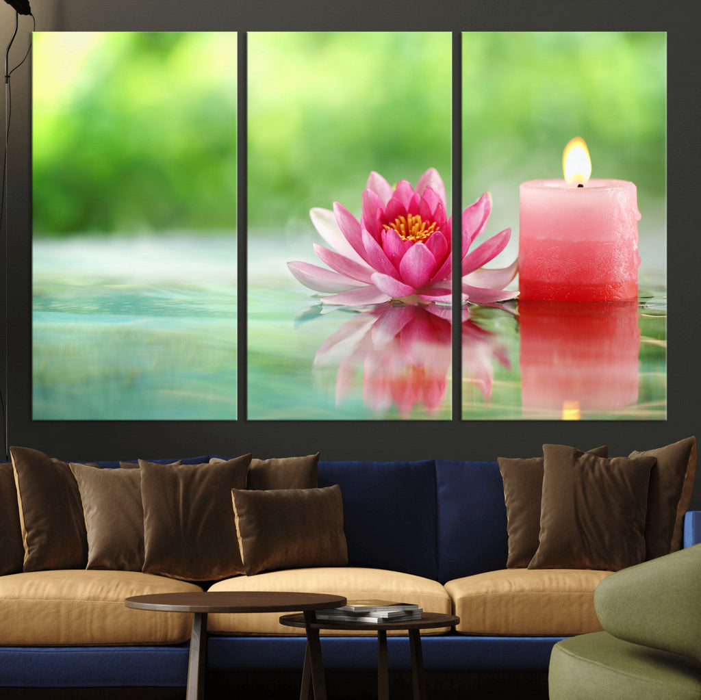 Zen Lotus Candle Canvas Wall Art, Pink Spa Meditation Decor