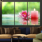 Zen Lotus Candle Canvas Wall Art, Pink Spa Meditation Decor