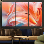 Peach Lily Canvas Wall Art, Coral Pink Flower Macro Photo Print, Botanical Decor