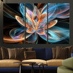 Fractal Lotus Canvas Wall Art, Blue Orange Glowing Flower Abstract Print