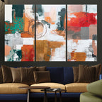 Blue Teal Abstract Canvas Wall Art, Modern Brushstroke Style Print, Navy Orange Contemporary Decor