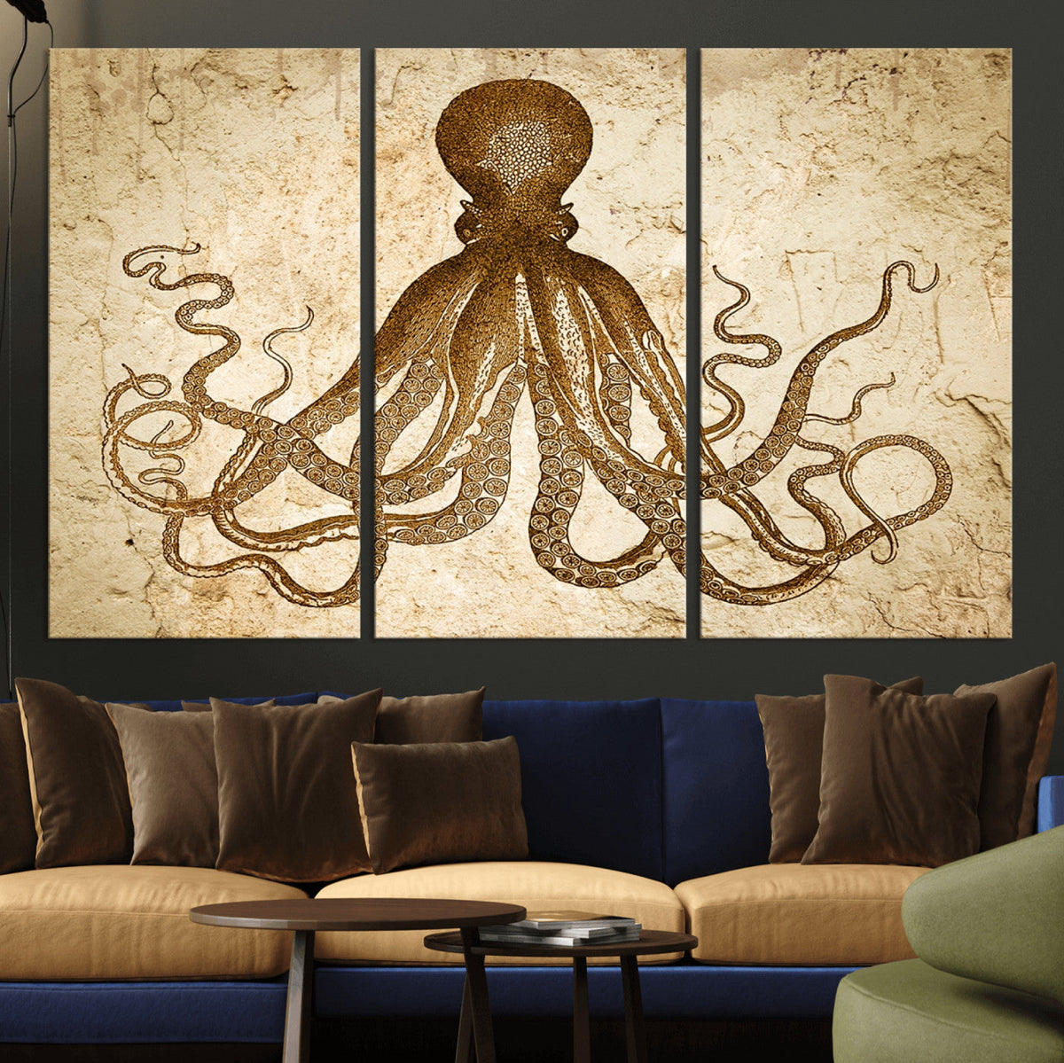 Sepia Octopus Wall Art Abstract Animal Canvas Print