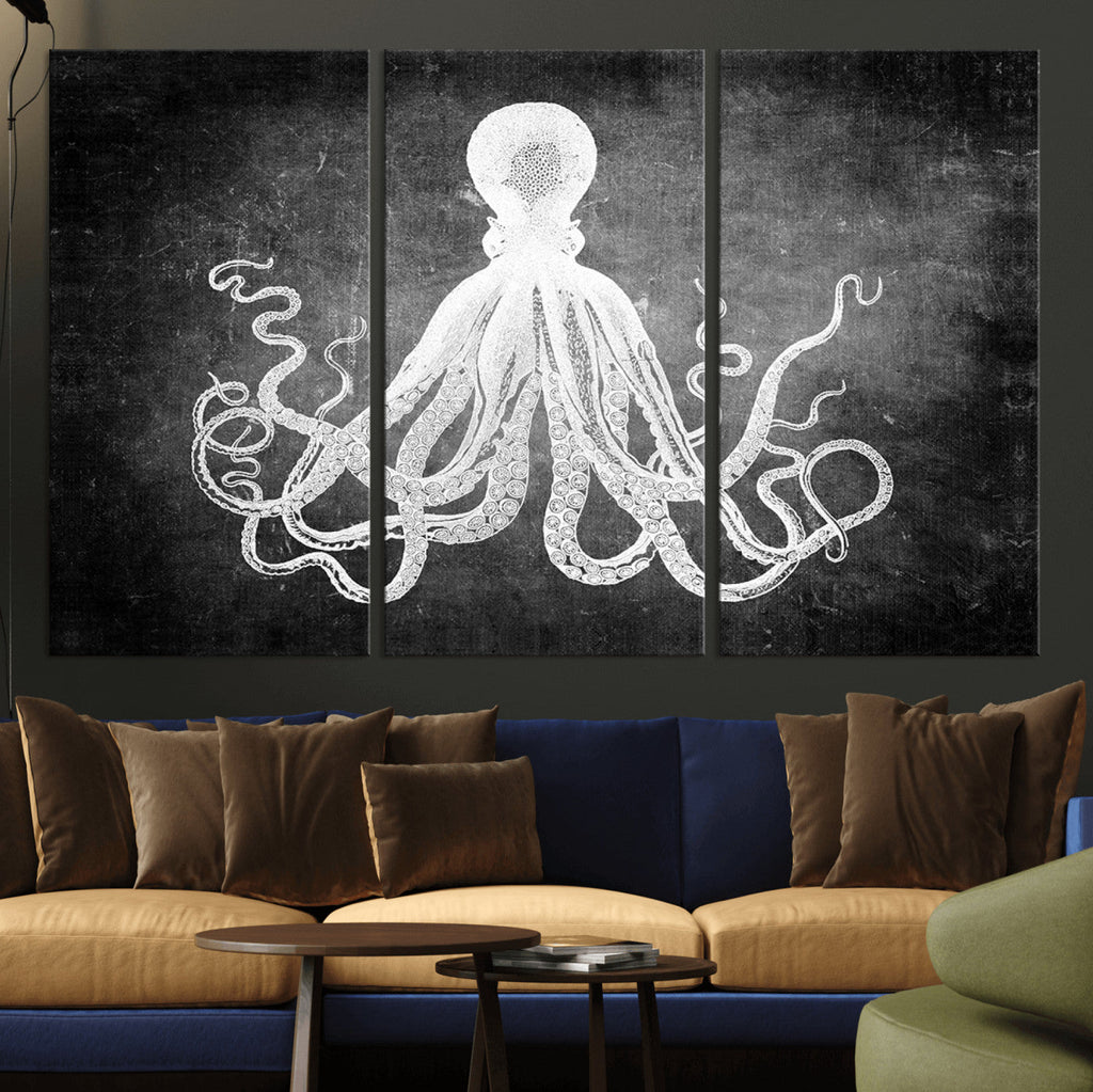 Black White Octopus Wall Art Canvas Print