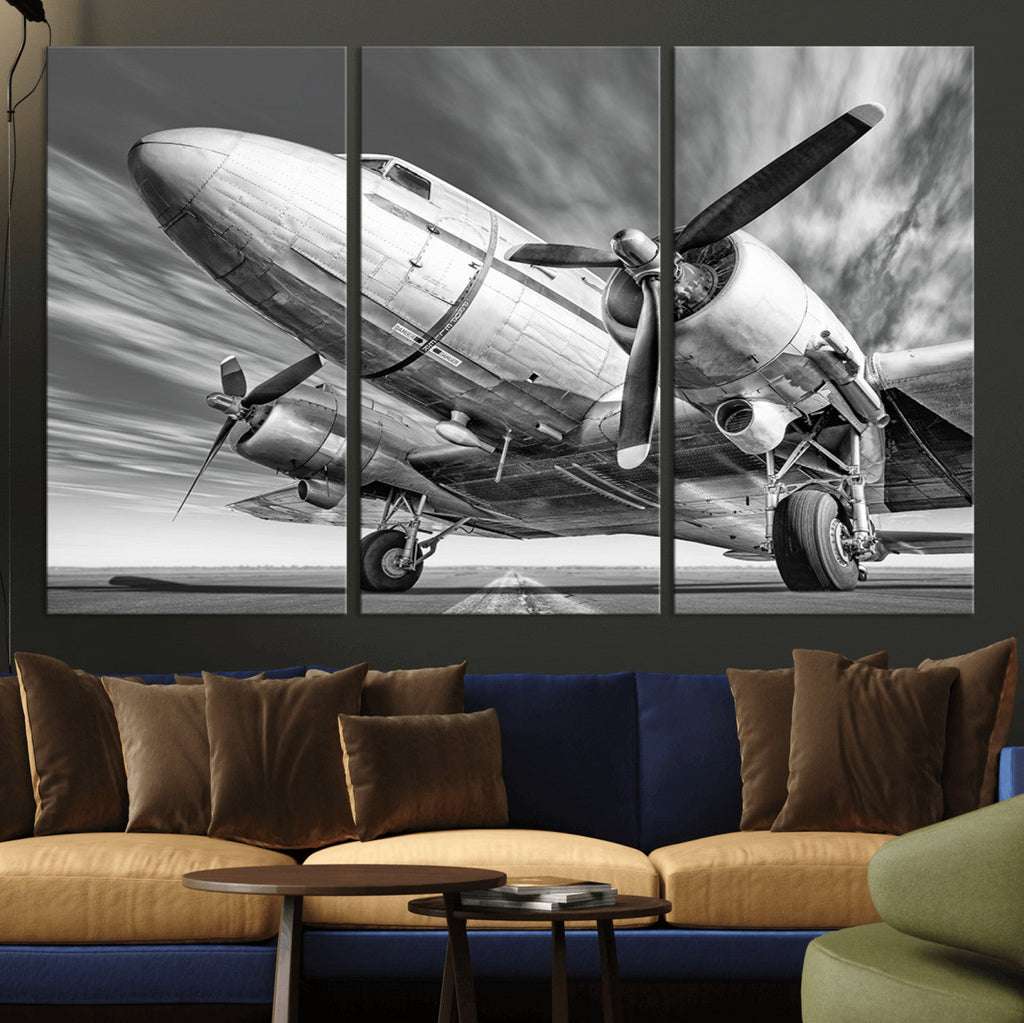 Vintage Airplane on Runway Canvas Print